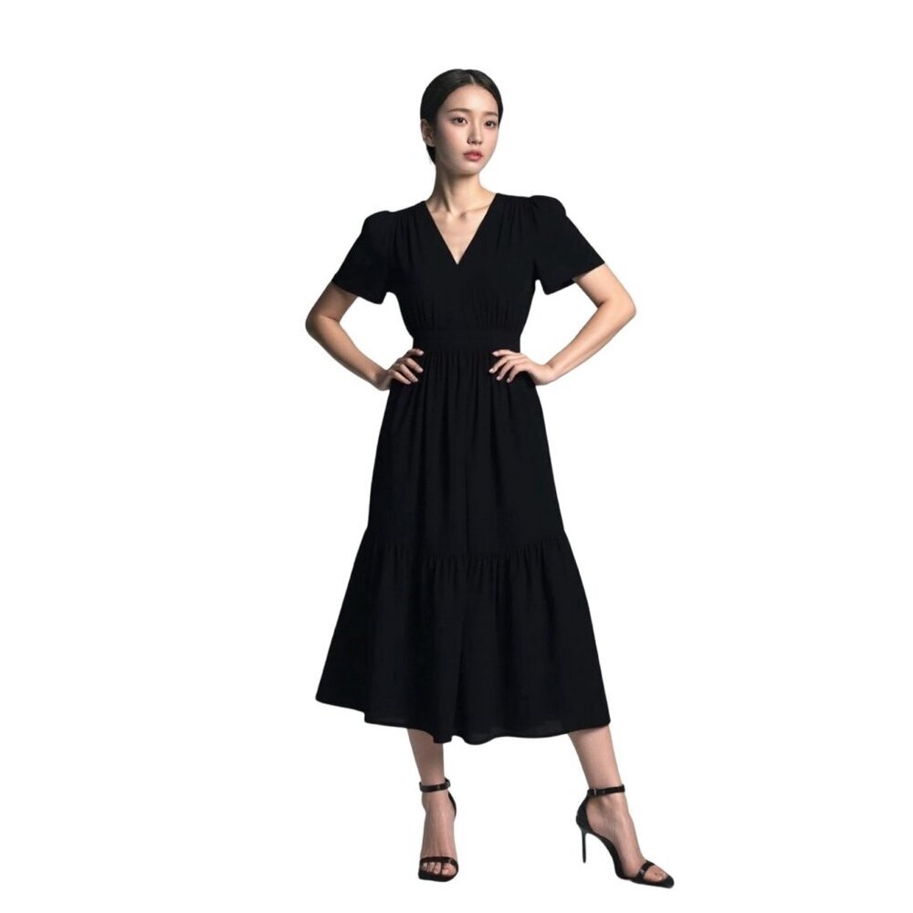 NWT French Connection Ladies Black Puff Sleeve Poplin Cotton‎ Maxi Dress Size L - Picture 2 of 15